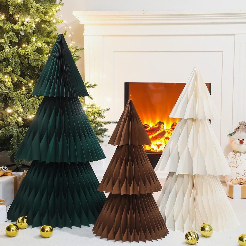 2123 3 Pcs Large Honeycomb Paper Christmas Trees - 3ft 2.5ft & 2ft